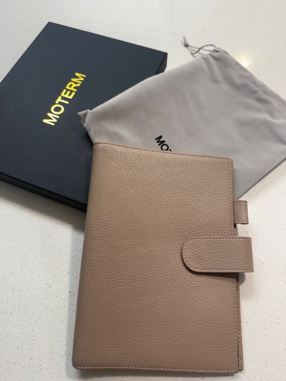 Moterm A5 Pebbled Leather Cover With Snap Closure & Storage Pockets - Beige